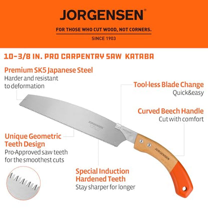 JORGENSEN KATABA 10-3/8 Inch Japanese Pull Saw with Curved Handle