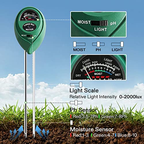 VIVOSUN Plant Soil Moisture Meter, 3-in-1 pH Tester, Indoor & Outdoor Use - size: Soil Tester