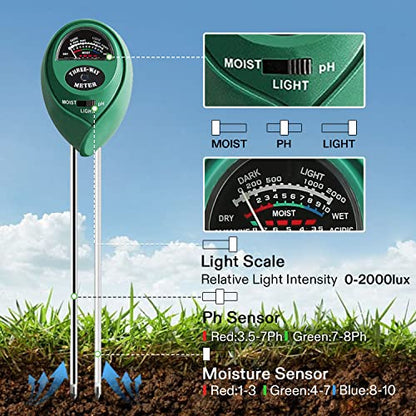 VIVOSUN Plant Soil Moisture Meter, 3-in-1 pH Tester, Indoor & Outdoor Use - size: Soil Tester
