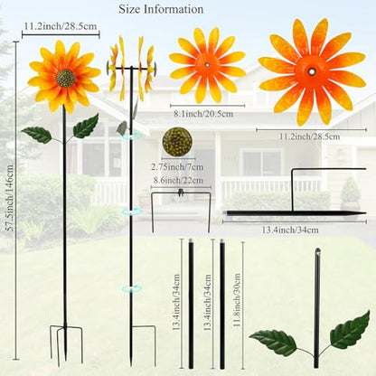 Viveta Sunflower Outdoor Wind Spinner, 4 Layers Metal Wind Spinners - color: Sunflower