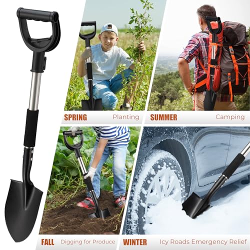 Multi-Task Small Shovel 31" - D-Handle Ergonomic Design for Raised Garden Beds, Outdoor Compact Spaces & Family Camping (Rustproof & Ultra-Light), Silver - color: Silver
