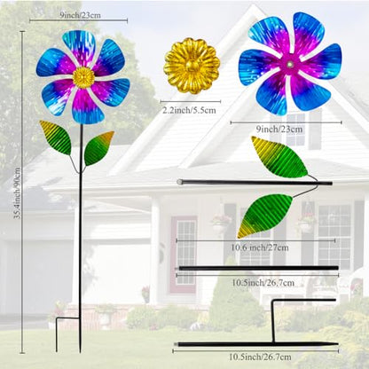 Viveta 2 Pack Garden Wind Spinners, Flower Metal Windmill - color: Blue and Pink