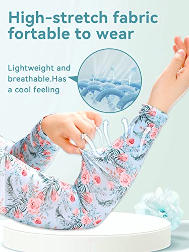 PAMASE Arm Sleeves Gardening Gifts for Women - Outdoor UV Protection Cover for Plant Lover Running Biking Driving - color: Light Blue Flower
