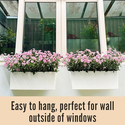 LaLaGreen Wall Planter for Outdoor (2 Pack, 14 Inch) Wall Mounted Self Watering System White Flower Box with Bracket, Window Wall Hanging Rectangular Plant Pot Container Indoor Modern Herb Kitchen - size: 14" (36 cm) x 2 Pack