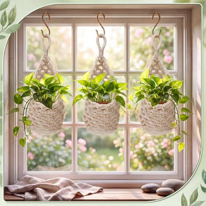 6 Pk Macrame Plant Hanger,5 x 9 Inch,White - color: White, size: 5 x 9 Inch
