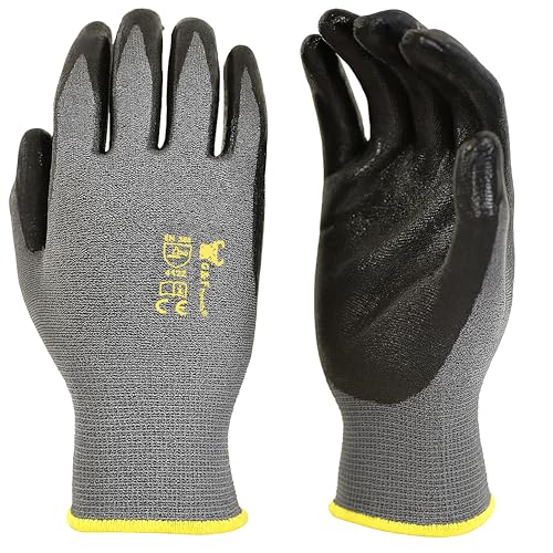 G & F Products Men's Gardening Gloves, Micro Foam Nitrile Coated, Breathable Nylon - size: X-Large (Pack of 12)