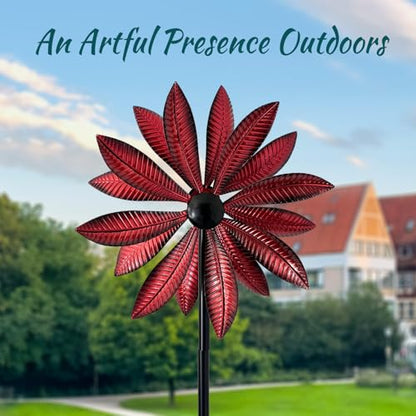 Red Leaf 360° Metal Wind Spinners Outdoor, 57" H - color: Red Leaf