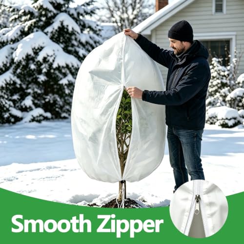 48x72in Plant Covers Freeze Protection Frost Blanket, 2.5oz/yd² Reusable Frost Cloth with Drawstring, Winter Plants Jacket Warm Shrubs Cover Protection for Outdoor Garden Plants & Vegetables, 2 Packs - color: 47X71IN