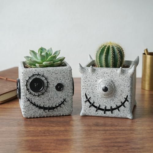 Halloween One-Eyed Monster Resin Planter Pot for Indoor Plants - color: Gray-b