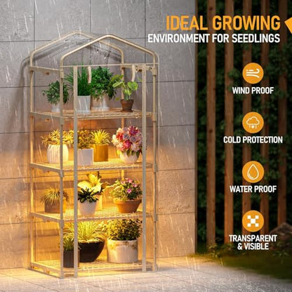 SPECILITE 4 Tiers Adjustable Indoor Mini Greenhouse with Grow Lights