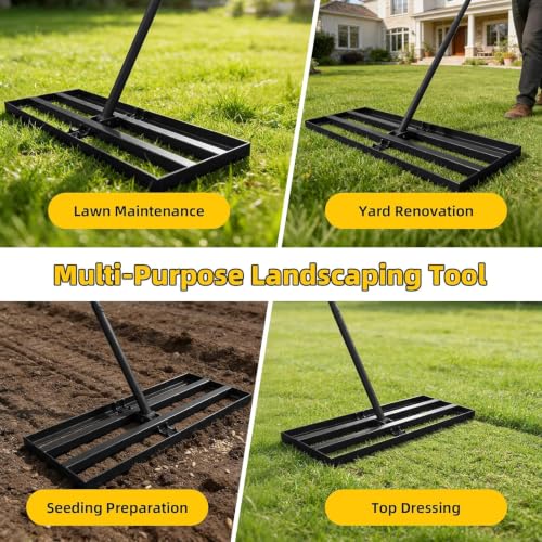 30 Inch Lawn Leveling Rake with 70'' Adjustable Handle for Yard/Garden/Farm - color: Black