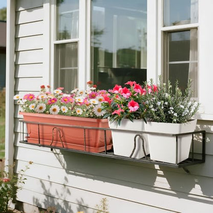 2-Pack 17" Window Box Planters & 4-Pack 7" Square Pots, 4p Square Planters with Built-in Drainage & Stopper, 2p Rectangular Flower Boxes, Heavy-duty Flower Pots BPA-Free for Indoor Outdoor Gardening