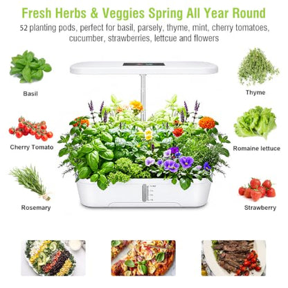52 Pods Hydroponics Growing System Indoor Herb Garden with Auto Timer White - color: White
