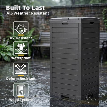 EFU 45 Gallon Outdoor Trash Can with Lid &Drip Tray, Waterproof Garbage Can - color: Deep Black, size: 45 Gallon