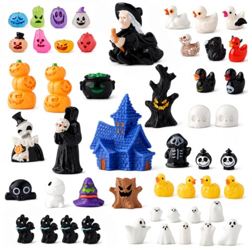 50Pcs Halloween Miniature Figurine Set, Spooky Mini Resin Decor - color: Halloween Set