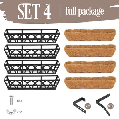 4 Pack 36IN Window Box Planter Basket w/Adjustable Brackets (S1) - color: Set 4