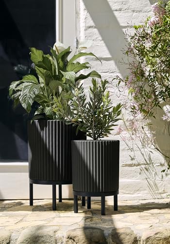 Veradek Demi Series Raised Duo Planters - Set of 2 Planters with Stands - color: Black/Black, size: Bundle
