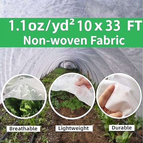 Plant Covers Freeze Protection 10 Ft x 33 Ft 1.1oz Frost Cloth Plant Freeze Protection, Floating Row Cover Frost Blanket for Outdoor Plants Winter Garden Covers for Vegetables