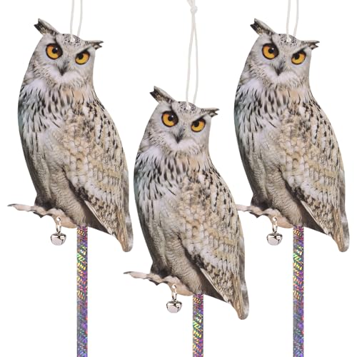 Owl to Keep Animals Away, 3 Pack Plastic Flat Hanging Owl Control Device with Reflective Tape Keep Woodpecker Pigeon Away for Garden Patio Backyard Front Porch Patio Window - color: 3pcs-white