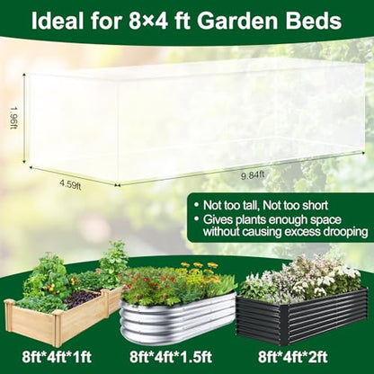 2 Pack Garden Netting for Raised Beds, Fits 8 x 4 ft Rectangular Beds - size: For 8×4 ft (L×W)