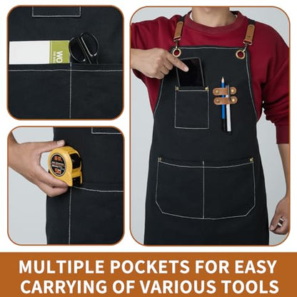 Woodworking Apron Heavy Wax Canvas Work Apron - color: Black