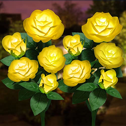 Solar Flower Lights Outdoor Waterproof LED Garden Stake 2 Pack - color: Yellow, size: 2 Pack