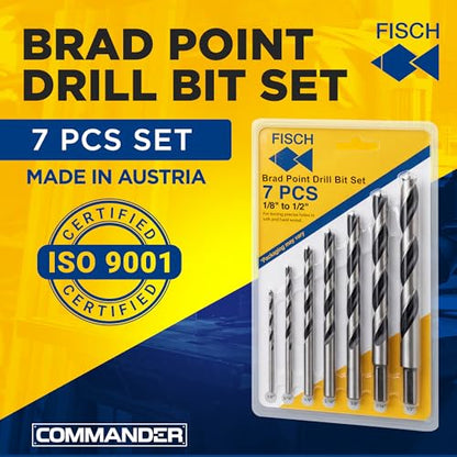 Premium Brad Point Drill Bit Set High-Accuracy Woodworking 1/8"- 1/2" 7 Pcs - size: 7 Piece Set (1/8 in - 1/2 in)
