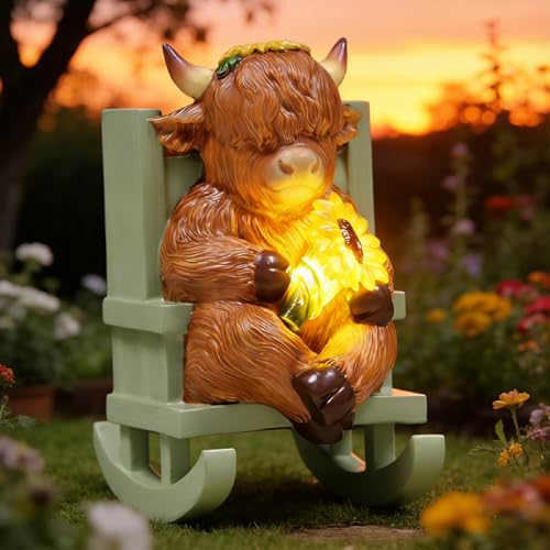 Sheaifun Solar Highland Cow Garden Statues Outdoor Decor Gifts for Women - style: Highland Cow