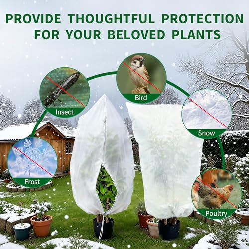 Plant Covers Wind and Frost Protection, Plant Covers with Zipper Drawstring - color: White