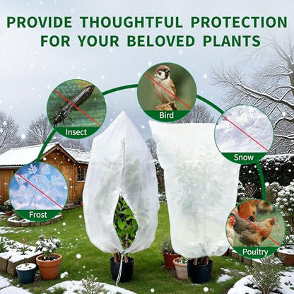 Plant Covers Wind and Frost Protection, Plant Covers with Zipper Drawstring - color: White