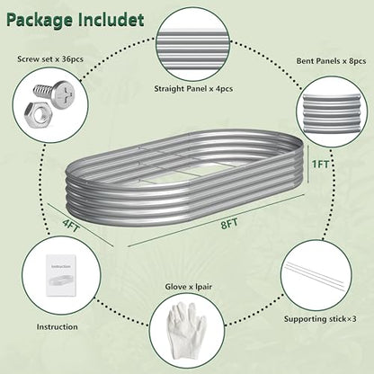 2PCS 8x4x1FT Galvanized Metal Raised Garden Bed,Outdoor Planter Box for Vegetables - size: 8x4x1(2PCS)
