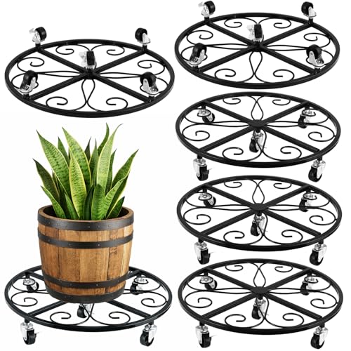 6 Pack Plant Caddy with Wheels 20 Inch Rolling Plant Stand for Large Plants Heavy Duty Plant Rollers Metal Plant Dolly Rustproof Planter Stand Wrought Iron Plant Stands Flower Cart Outdoor - size: 20 inches