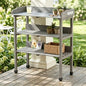 30″x14.5″×35.5″ Potting Table w/Metal Tabletop, 3 Layers Outdoor Work Bench w/Hook for Garden, Solid Wood Workstation for Garage (Grey)