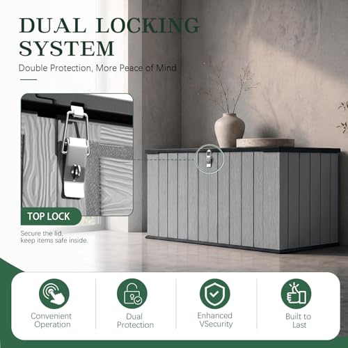 Outdoor Storage Shed, Resin Waterproof Storage Cabinet, Large Deck Box with Smooth-Opening Lid, UV Resistant & Windproof for Patio Garden Backyards, 21 Cu.Ft Dark Grey