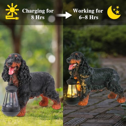 Solar Cocker Spaniel Dog Statue with Lantern, Outdoor Garden Figurine Light - style: BK American Cocker Spaniel