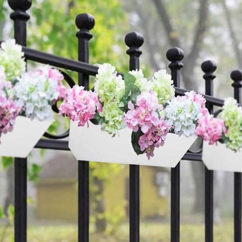 16 Inch Railing Planters Box Metal Hanging Flower Pot 5 Pcs - color: White-5pcs
