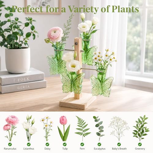 Nacome Plant Terrarium Propagation Stations: Green Vase with Wooden Stand - color: Green