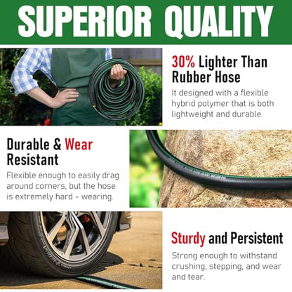 Garden Hose 100 ft x 5/8" with Nozzle, Water Hose Heavy Duty Flexible, Lightweight Kink-less Hybrid Hose with Swivel Handle, Male to Female Fittings (Green, 100FT) - color: Green, size: 100ft