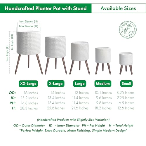 D'vine Dev Planter Pot with Wood Stand, 10 in, Matte White, 88-Z-B-1 - color: Matte White, size: Medium