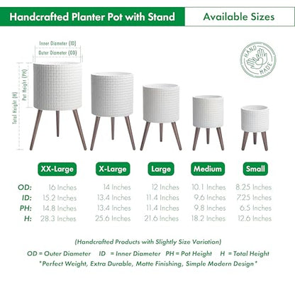 D'vine Dev Planter Pot with Wood Stand, 10 in, Matte White, 88-Z-B-1 - color: Matte White, size: Medium