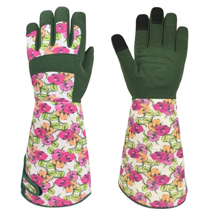 Thornproof Rose&Cactus Gardening Gloves,Gauntlet Garden Glove,Gifts - color: Green Rose, size: Medium