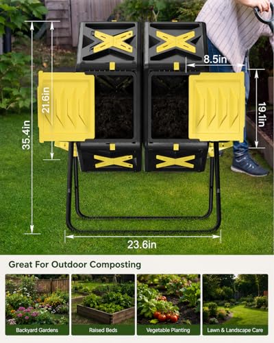 Compost Bin Outdoor - 2 X 18.5 Gal Dual Chamber Compost Tumbler, Outdoor Rotating Composter with Easy-Turn, Fast-Working System - size: 2 x 18.5 Gal