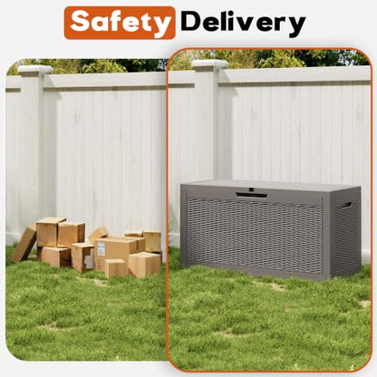 Outdoor Deck Storage Box, Waterproof,Grey,72 Gallon - color: Striped Gray, style: 72 Gallon