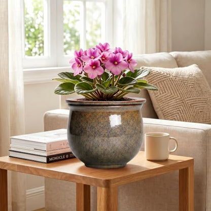 Ceramic Self Watering Pots, 8 Inch Ceramic Planter, Yellowish Brown - color: Yellowish Brown, size: 8 Inch