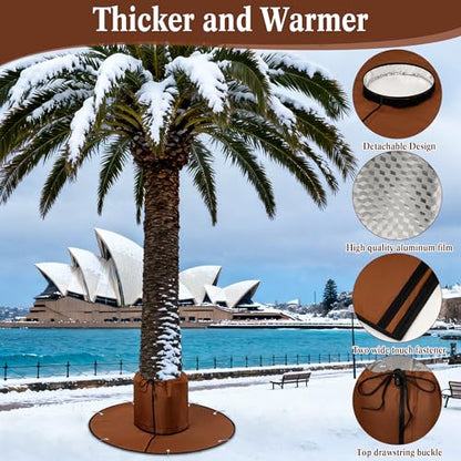 Detachable Palm Tree Root Protector, Winter Tree Root Frost Covers with Ground Nails, 3 Layers Thermal Plant Cover Protector with Drawstring for Outdoor Cold Weather Plants Root (1, Brown)