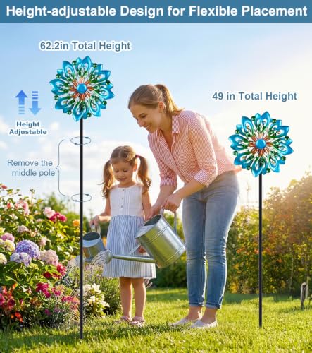 Solar Wind Spinners Outdoor, Ever-Blooming Yard Decorations Outdoor