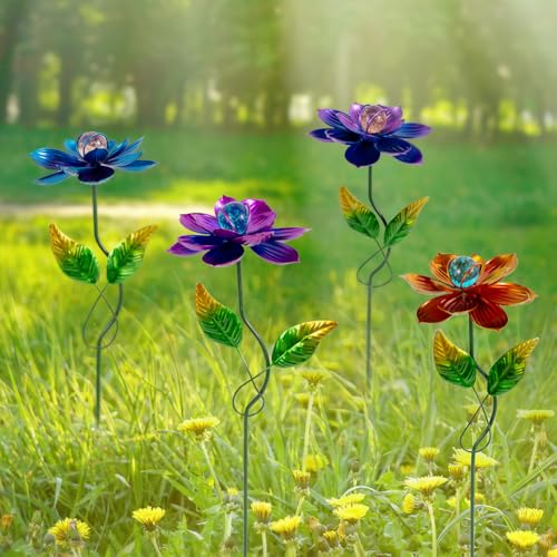 Viveta 4 Pack Flower Decorative Garden Stakes Outdoor - color: Purple