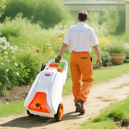 VEVOR 13.1 Gallon Battery Powered Sprayer with Wheels, Adjustable 0-80 PSI, 5 Nozzles and 98ft Hose Included, Orange - size: 13.1 Gal