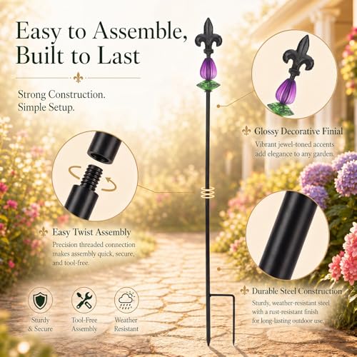 Tandefio 3 Pcs Decorative Garden Stakes Outdoor Metal 25" H Yard Decor