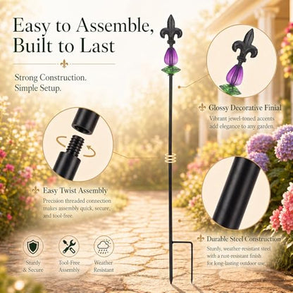 Tandefio 3 Pcs Decorative Garden Stakes Outdoor Metal 25" H Yard Decor